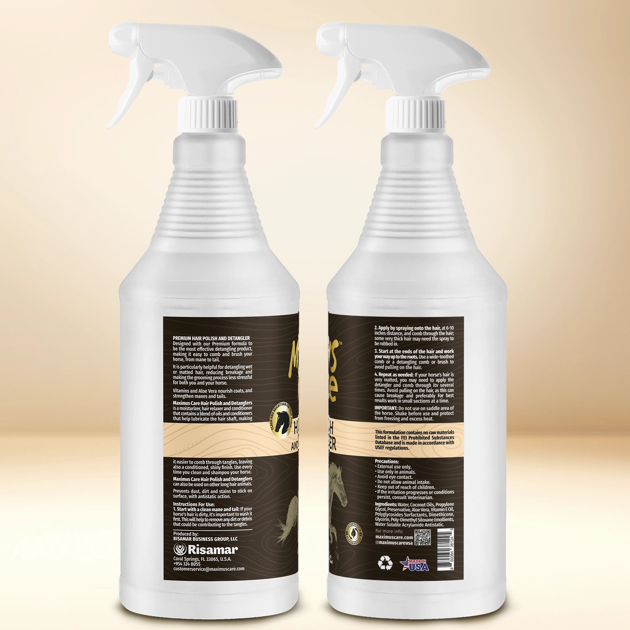 Horse Mane & Tail Detangler Spray Maximus Care – 32 oz | Tangle-Free Shine Solution